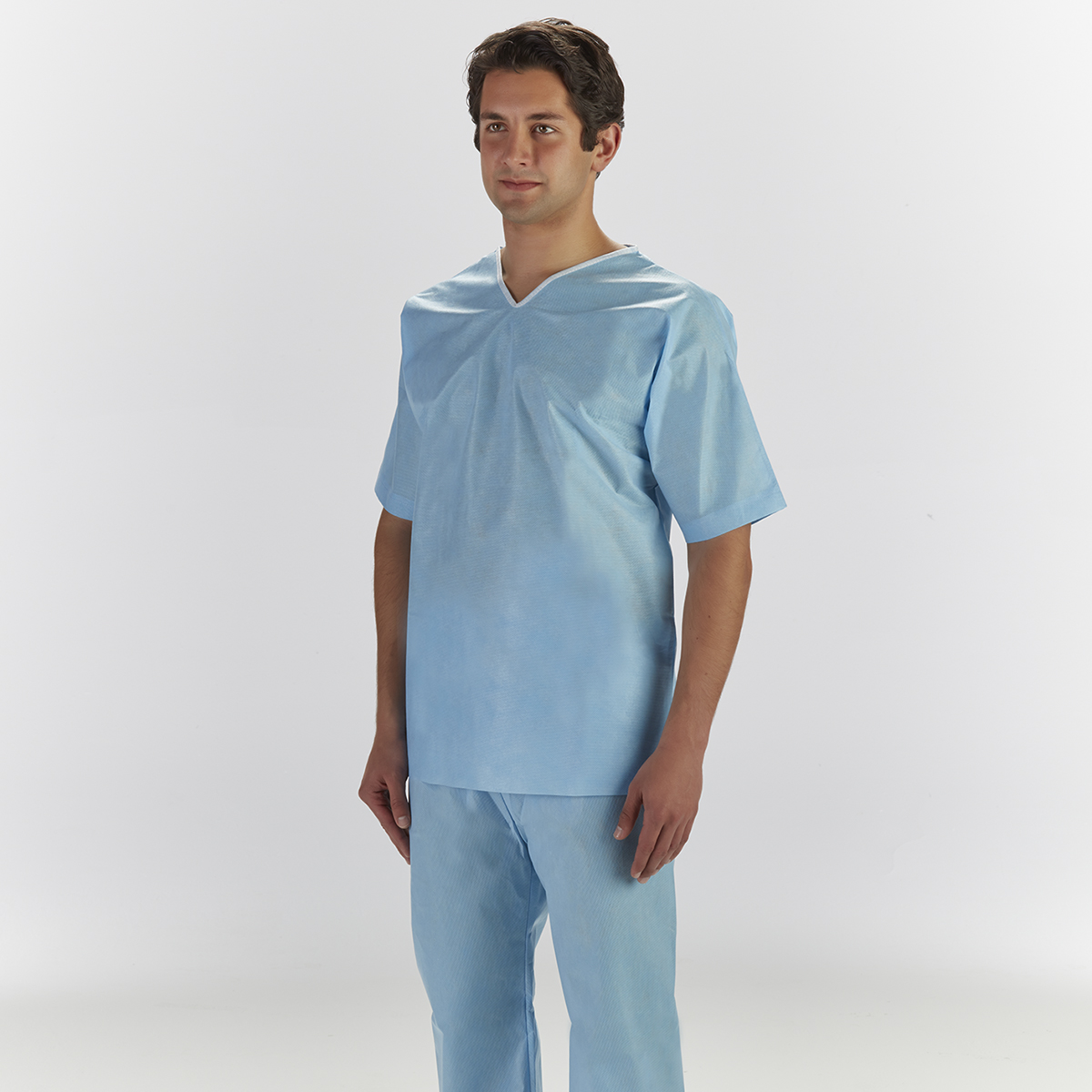 Graham Medical® Blue Nonwoven Disposable Elastic Scrub Pants and V-Neck Shirt